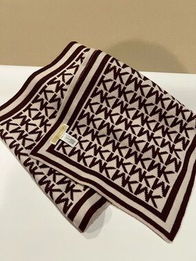 Michael Kors Monogram Knit Scarf in Burgundy and Cream